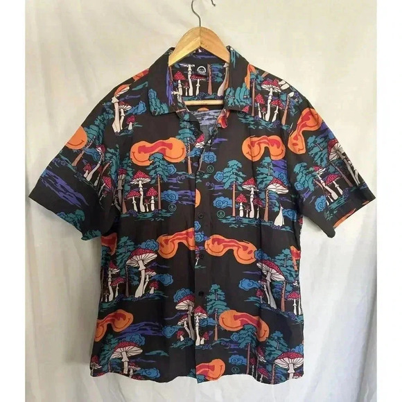 NEFF Button Down Shirt Mushroom Psychedelic Trippy Hippy Smiley Face Men's Med - Picture 2 of 9